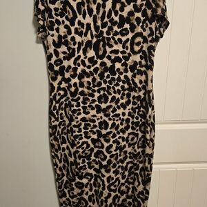 SHEIN Black and Tan Leopard Print Midi Dress
